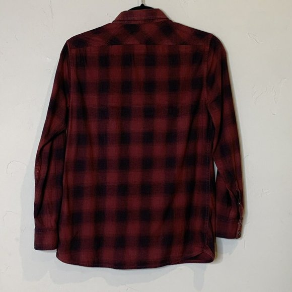 AllSaints Women's Size 4 Red Black Snap Cross Body Layer Flannel Long Sleeve Top - Picture 3 of 8
